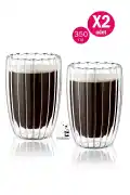 2'li Çift Cidarlı Isıya Dayanıklı Cam Bardak Sıcak Soğuk Burgulu Çay Süt Kahve Kupası Bardağı 350ml - Görsel 1