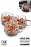 4lü Çizgili Still Cam Bardak 250 ml Isıya Dayanıklı Kulplu Çay Fincanı Kahve Sunum Bardağı Kupa - Görsel 1