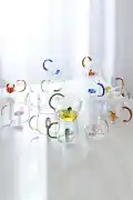 4'lü Figürlü Cam Bardak 3D Sevimli Karikatürler Bardağı Kawaii Renkli Kulplu Sunum Fincanı 350 ml. - Görsel 5
