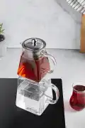 Saqqara Borasilikat Cam Çaydanlık Takımı Kare Tasarım Çelik Filtre Isıya Dayanıklı Demlik 1450ml. - Görsel 2