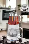 Saqqara Borasilikat Cam Çaydanlık Takımı Kare Tasarım Çelik Filtre Isıya Dayanıklı Demlik 1450ml. - Görsel 1