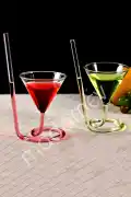 4'lü Spiral Cocktail Pipetli Martini Kokteyl Sunum Bardağı New Cam Meşrubat İçki Özel Bardak Seti - Görsel 2