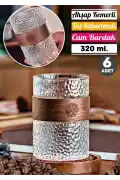 6lı Ahşap Kemerli Stil Bardak Kokteyl Meşrubat Kahve Sunum Bardağı Taş Desen Cam Bardak 320ml Seti - Görsel 1