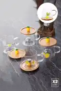 2li Bambu Kapaklı Ananas Meyve Figürlü Cam Bardak Baskılı Meşrubat Kupası Çay Bardağı 280 ml. - Görsel 1