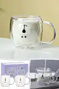 Çift Cidarlı Süt Çay Kahve Su Bardağı Sevimli Ayıcık Figürlü Kulplu Isıya Dayanıklı Kupa Bardak - Görsel 3