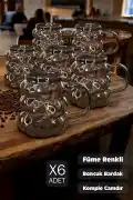 6'lı Füme Kulplu Üzüm Tanesi Boncuk Şekilli Cam Bardak 350ml Isıya Dayanıklı Kahve Sunum Bardağı - Görsel 1