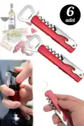 6'lı Çelik Tirbuşon Şarap Mantar Açacağı Şişe Açacağı Garson Tipi Meşrubat Gazoz Kapak Açacağı Seti - Görsel 1