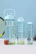 3'lü Motivasyonel Sporcu Su Şişesi Suluk Su Matarası Stickerlı Pipetli Suluk 2000+900+500ml - Görsel 1