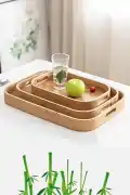 3'lü Lüx Bambu Tepsi Seti Çay Tepsisi, Sunum Tepsisi, Kahve Sunum Tepsisi Oval Köşe Yemek Tepsi - Görsel 2