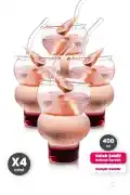 4'lü Külah Dalgalı Pipetli Cam Bardak Seti Limonata Meşrubat Kokteyl Kahve Sunum Bardağı 400 ml. - Görsel 1