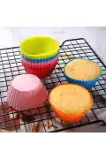 6'lı Silikon Muffin Kek Kapsülü Yeniden Kullanılabilir Cupcake Browni Kek Kalıbı Renkli - Görsel 3