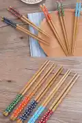 5 Çift Bambu Chopstick Desenli Yıkanabilir Kore Çin Yemek Çubuğu El Yapımı Doğal Ahşap Sushi Çubuk - Görsel 3