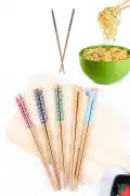 5 Çift Bambu Chopstick Desenli Yıkanabilir Kore Çin Yemek Çubuğu El Yapımı Doğal Ahşap Sushi Çubuk - Görsel 1