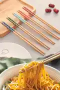5 Çift Bambu Chopstick Desenli Yıkanabilir Kore Çin Yemek Çubuğu El Yapımı Doğal Ahşap Sushi Çubuk - Görsel 2