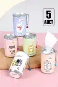5'li Sevimli Kola Kutusu Şekilli Anahtarlık Islak Mendil Kutusu Çanta Süsü Mini Cep Mendil Seti - Görsel 2