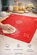 Silikon Hamur Matı Ölçülü Hamur Açma Yoğurma Matı Orta Boy Kırmızı 50 x 40 cm - Görsel 1