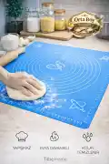 Silikon Hamur Matı Ölçülü Hamur Açma Yoğurma Matı Orta Boy Mavi 50 x 40 cm - Görsel 1