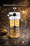 French Press Bitki Çayı Demliği Kahve Ateşe Dayanıklı Mutfak Borosilikat Cam Kulplu Ölçü Kabı 750ml - Görsel 1