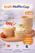 24’lü Kraft Muffin Cupcake Kek Kapsülü Naturel Kağıt Kalıp Konsept Parti Airfryer ve Fırın Uyumlu  - Görsel 2