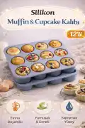 12'li Silikon Muffin Kalıbı Kurabiye Tatlı Cupcake Kek Kalıbı Yapışmaz Gıdaya Uygun Pişirme Kapsülü - Görsel 1