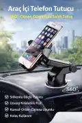 Uzayabilen Teleskopik Uzatmalı Araç İçi Telefon Tutucu Vantuzlu Cam Torpido Montaj 360° Kıskaçlı - Görsel 1