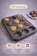 Cupcake Muffin Kalıbı 12'li Kek Yanmaz Kurabiye Kalıbı Fırın Çörek Kapsül Tepsisi Paslanmaz Siyah - Görsel 1