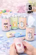 5'li Sevimli Kola Kutusu Şekilli Anahtarlık Islak Mendil Kutusu Çanta Süsü Mini Cep Mendil Seti - Görsel 1