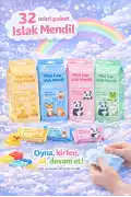 32 Adet Sevimli Figürlü Mini Islak Cep Mendili Panda Zebra Fil Zürafa Renkli Tasarım Cep Mendili - Görsel 1