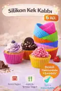 6'lı Silikon Muffin Kek Kapsülü Yeniden Kullanılabilir Cupcake Browni Kek Kalıbı Renkli - Görsel 1
