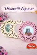 3 Adet Dekoratif Ayna Duvara Asılabilir Yuvarlak Desenli Stil Aynası 24 x 24 Çok Amaçlı Pratik Ayna - Görsel 1