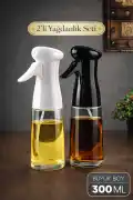 Büyük Boy Sprey Yağdanlık Airfryer Püskürtmeli Cam Şişe Ayçiçek Zeytinyağı 300ml Siyah Beyaz - Görsel 1