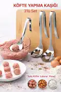 3'lü Lokma Kaşığı Paslanmaz Çelik Köfte Kaşığı Sulu Köfte Lokma Pirinç Top Köfte Yapma Kaşık - Görsel 2