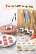 3'lü Lokma Kaşığı Paslanmaz Çelik Köfte Kaşığı Sulu Köfte Lokma Pirinç Top Köfte Yapma Kaşık - Görsel 1
