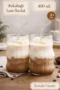2li Sukabağı Şekli Latte Bardak Seti İskandinav Tarz Cam Bardak Kahve Kokteyl Sunum Bardağı 400ml - Görsel 1