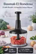Pratik Basmalı El Rondosu 3 Çelik Bıçaklı Hazneli Sebze Meyve Soğan Doğrayıcı Mutfak El Robotu - Görsel 1