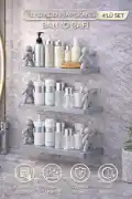4'lü Figürlü Kendinden Yapışkanlı Craft Banyo Rafı Organizer Duvara Monte Mutfak Düzenleyici Gri - Görsel 1