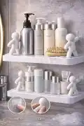 4'lü Figürlü Kendinden Yapışkanlı Craft Banyo Rafı Organizer Duvara Monte Mutfak Düzenleyici Gri - Görsel 3