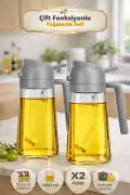 2 Adet Çift Fonksiyonlu Cam Yağdanlık 450ml Zeytinyağı Sıvıyağ Şişe Airfryer Sprey Yağlık Sirkelik - Görsel 2