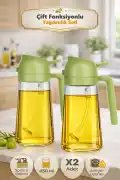 2 Adet Çift Fonksiyonlu Cam Yağdanlık 450ml Zeytinyağı Sıvıyağ Şişe Sprey Airfryer Yağlık Sirkelik - Görsel 5