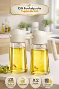 2 Adet Çift Fonksiyonlu Yağdanlık 450ml Zeytinyağı Sıvıyağ Cam Şişe Sprey Airfryer Yağlık Sirkelik - Görsel 5