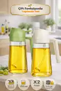 2 Adet Çift Fonksiyonlu Cam Yağdanlık 450ml Zeytinyağı Sıvıyağ Şişe Airfryer Sprey Yağlık Sirkelik - Görsel 1
