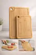 2'li Bambu Kesim Tahtası Büyük Boy + Küçük Boy Peynir Sunum Tepsi Sebze Doğrama Kesme Panosu Seti - Görsel 2