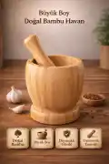 Büyük Boy Bambu Havan Sarımsak Ezici Baharat Ceviz Dövme Ahşap Havan Tokmaklı Pratik Mutfak Gereci - Görsel 1