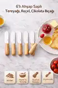 6'lı Ahşap Saplı Tereyağı Bıçağı Reçel Çikolata Peynir Sürme Kahvaltılık Sunum Bıçak Seti - Görsel 1