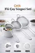 3’lü Paslanmaz Çelik Çay Limon Süzgeci Bitki Çayı Demleme Aparatı Mutfak İnce Tel Çay Süzgeç Seti - Görsel 1
