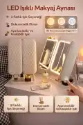 LED Işıklı Makyaj Aynası 3 Katlı Dokunmatik Büyüteçli USB Şarjlı Katlanabilir Masaüstü Makyaj Ayna - Görsel 3