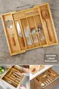 7 Bölmeli Bambu Kaşıklık Ayarlanabilir Bambu Çekmece İçi Kaşıklık 40X35 Ölçülü Mutfak Organizeri - Görsel 1