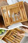 7 Bölmeli Bambu Kaşıklık Ayarlanabilir Bambu Çekmece İçi Kaşıklık 40X35 Ölçülü Mutfak Organizeri - Görsel 3