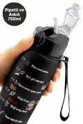 Black 3lü Motivasyon Suluk Matara Figürlü Pipetli Taşınabilir Su Şişesi Seyahat Spor Matarası - Görsel 4