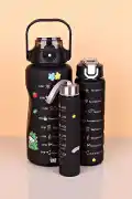 Black 3lü Motivasyon Suluk Matara Figürlü Pipetli Taşınabilir Su Şişesi Seyahat Spor Matarası - Görsel 1
